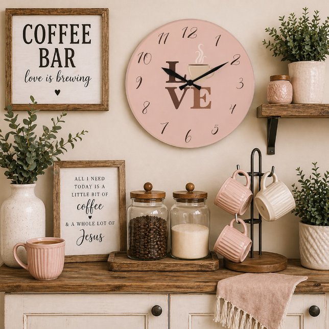 Relógio Grande Rosa Corado Café Amor Romântico (Criador carregado)