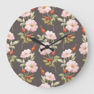 Relógio Grande Rosa de Cão Aquarela: Padrão Floral Escuro