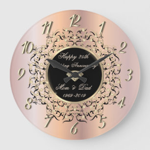 Relógio Grande Rosa de Chic Swirls - Aniversário de Casamento
