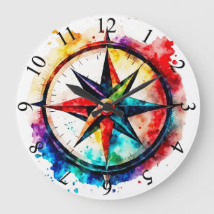 Relógio Grande Rosa de Compass Pintado