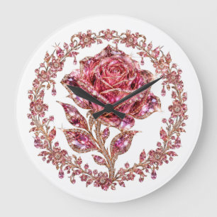 Relógio Grande Rosa de Diamante de Cristal Rosa Arte Coroa