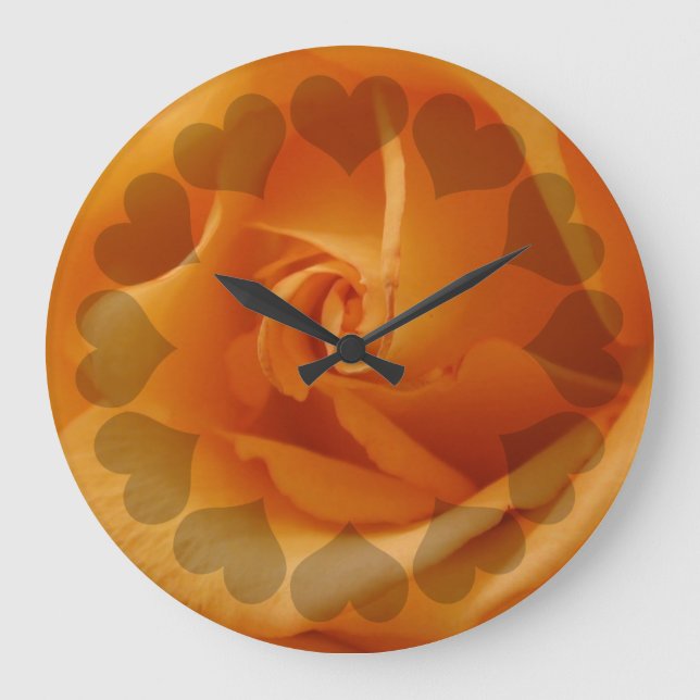 Relógio Grande Rosa De Laranja Claro Com Corações (Frente)