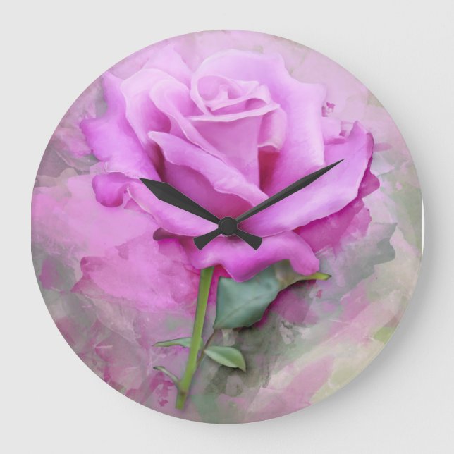 Relógio Grande Rosa de Pastel Lilac de Aquarela (Frente)