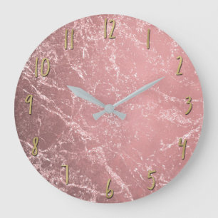 Relógio Grande Rosa Dourado Rosa Moderno Tendência Glam Marmore C