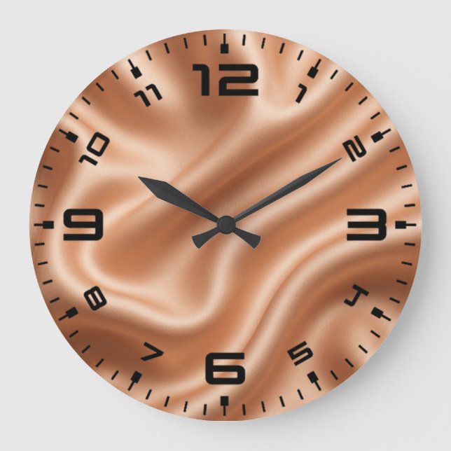 Relógio Grande Rosa Dourado Seda Cetim Padrão Abstrato Luxo (Frente)