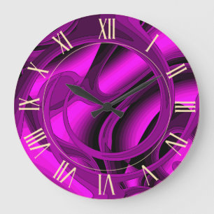 Relógio Grande Rosa Floral Abstrato Roxo Moderno