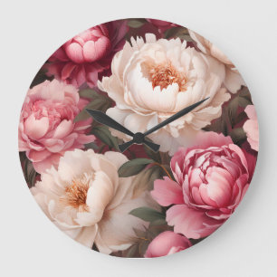 Relógio Grande Rosa Floral e Península Branca