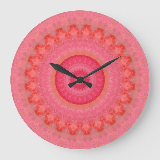 Relógio Grande  Rosa, Laranja e Amarelo Mandala  (Frente)