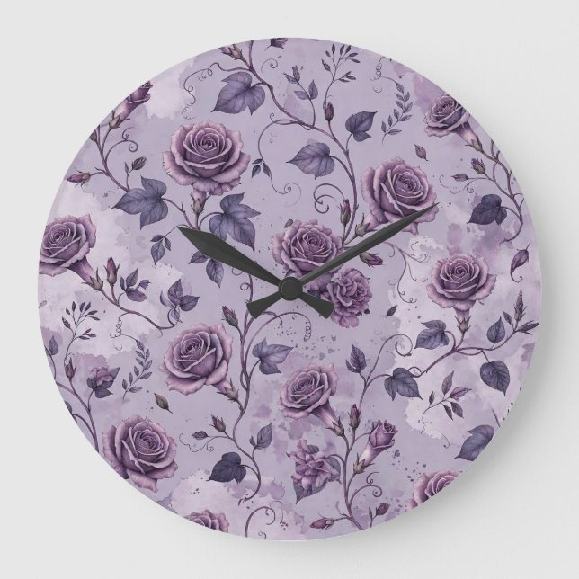 Relógio Grande Rosa Lavanda Empoeirada Tons Sonhadores Florais  (Frente)