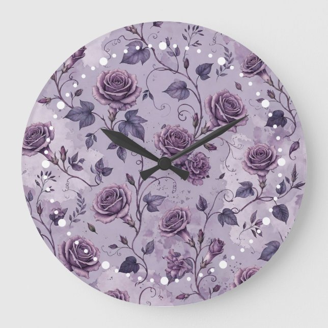Relógio Grande Rosa Lavanda Empoeirada Tons Sonhadores Florais  (Frente)