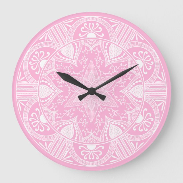 Relógio Grande Rosa Mandala (Frente)