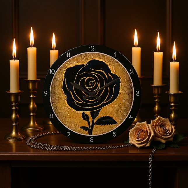 Relógio Grande Rosa Negra com Acento Dourado  (Criador carregado)