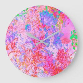 Relógio Grande Rosa Pastel e Vermelho com Paisagem de Hortênsia A
