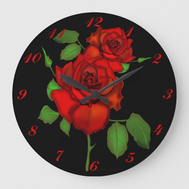 Relógio Grande Rosa Red Illustration Wall Clock (Frente)