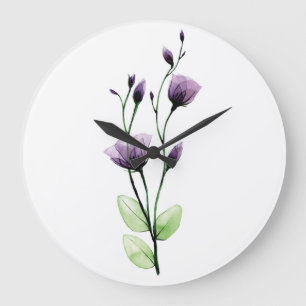 Relógio Grande Rosa selvagem transparente com aquarelas