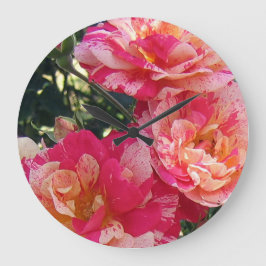 Relógio Grande Rosas, cor-de-rosa e branco, de arte plana