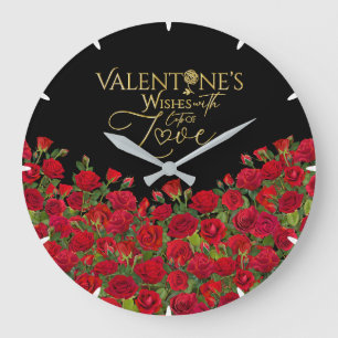 Relógio Grande Rosas de Caligrafia Dourada Minimalista para o Dia