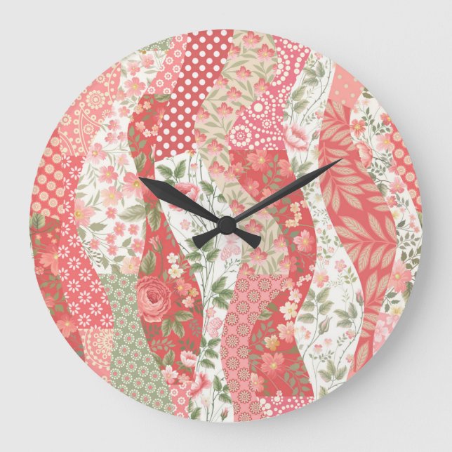 Relógio Grande Rosas de patch: design de padrão uniforme. (Frente)