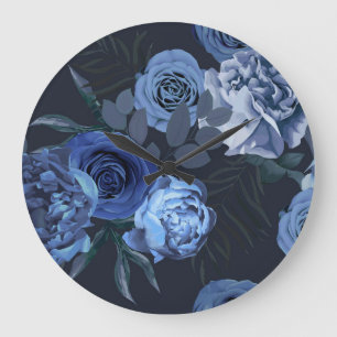 Relógio Grande Rosas de pedras: Vintage Floral Escuro.