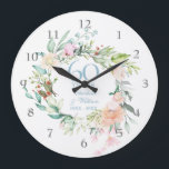 Relógio Grande Rosas de Verão Doce Garland 60º / 75º aniversário<br><div class="desc">Apresentando uma delicada camada floral de aquarela,  este relógio botânico de 60 / 75 anos de casamento pode ser personalizado com sua informação especial de diamante ou aniversário de platina em elegante texto azul de diamante. Projetado por Thisnotme©</div>