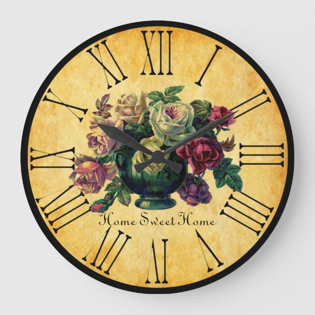 Relógio Grande Rosas Francesas Vintage com Visual Antigo (Frente)