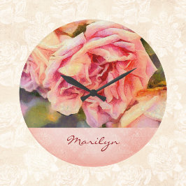Relógio Grande Rosas rosa-pintadas em madrinhas