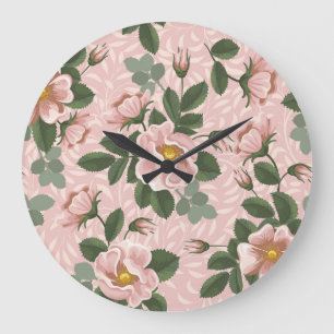 Relógio Grande Rosas Selvagens Vintage: Fundo Floral
