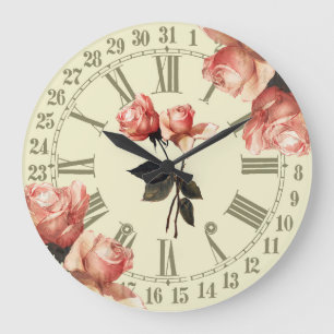 Relógio Grande Rosas Vintage Ephemera Large Clock