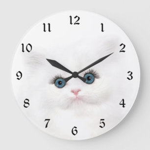 Relógio Grande Rosto branco persa de gatinho