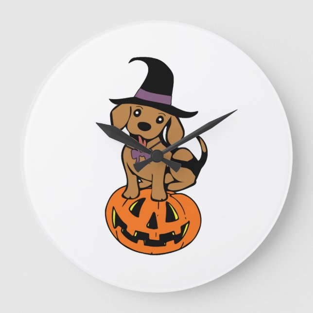 Relógio Grande rosto de abóbora de Halloween de cachorro (Frente)