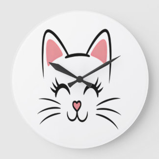 Relógio Grande Rosto de Gato Bigodes Impressão Amor Halloween