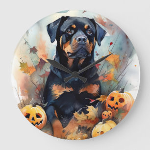 Relógio Grande Rottweiler de Halloween com Abóboras Assustador
