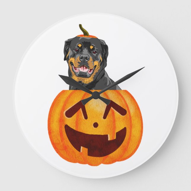 Relógio Grande Rottweiler Halloween (Frente)