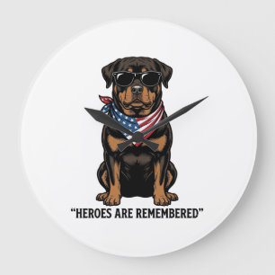 Relógio Grande Rottweiler Patriótico Cão Herói Design Vintage_1