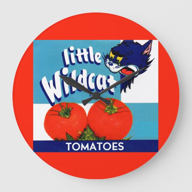 Relógio Grande Rótulo da caixa de tomate Wildcat (Frente)