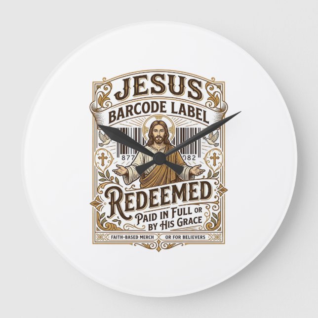 Relógio Grande Rótulo de Código de Barras de Jesus Resgatado Rótu (Frente)