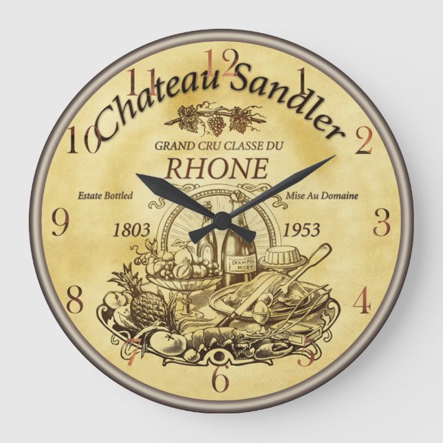 Relógio Grande Rótulo francês do vinho de vintagem (Frente)