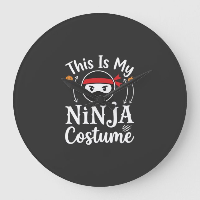 Relógio Grande Roupa de Ninja Engraçada Design de Halloween_1 (Frente)