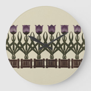 Relógio Grande Roxo Art Nouveau Tulips