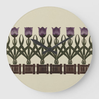 Relógio Grande Roxo Art Nouveau Tulips