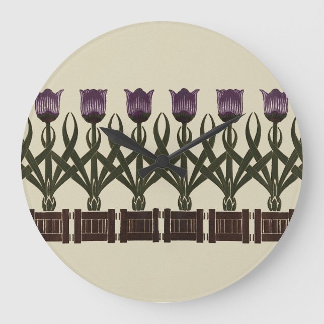 Relógio Grande Roxo Art Nouveau Tulips (Frente)
