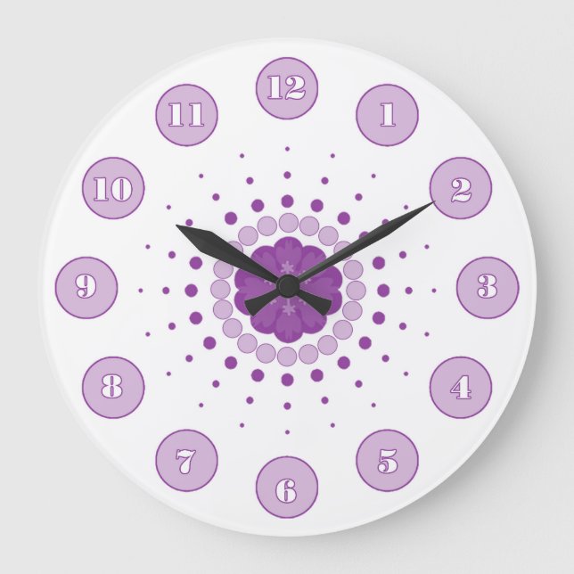 Relógio Grande Roxo e Branco Girar em Torno Número (Frente)
