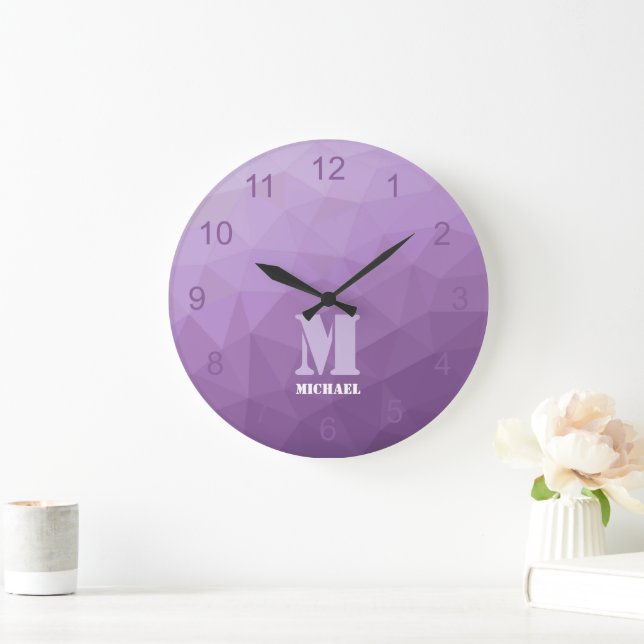 Relógio Grande Roxo lavanda Padrão de Malha de Geometria Monogram (Lar)