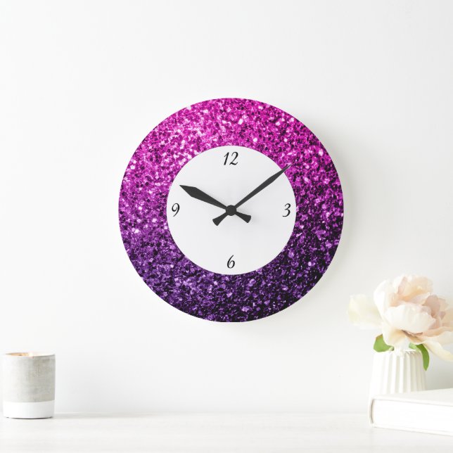 Relógio Grande Roxo Rosa Ombre brilho com números (Lar)