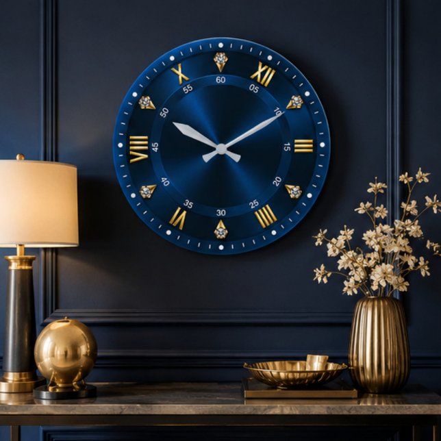 Relógio Grande Royal Blue Luxury Crystal Accents  (Criador carregado)