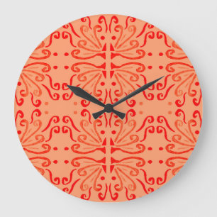Relógio Grande Ruby Floral: Padrão Geométrico Tribal.