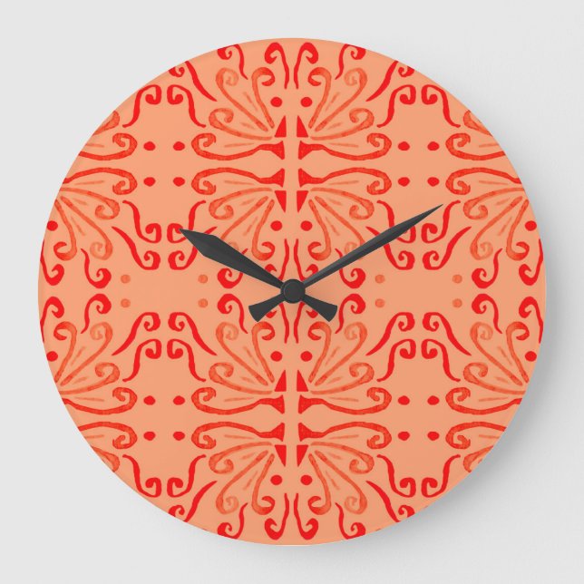 Relógio Grande Ruby Floral: Padrão Geométrico Tribal. (Frente)