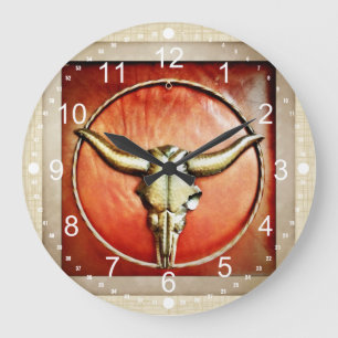 Relógio Grande Rusk Country Bull Horns Faux Leather Design