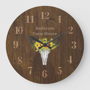 Relógio Grande Russo Barn Wood Farmhouse Stag Girassóis