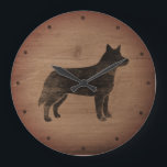 Relógio Grande Russo de Silhouta de Cães de Bovinos Australiano<br><div class="desc">Relógio de Muro do Heeler Lover. A design de madeira é impressa,  não madeira real.</div>